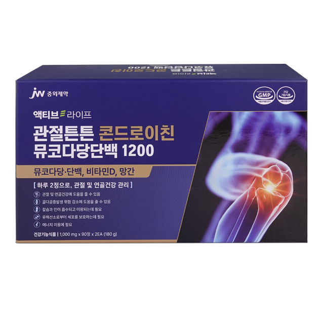 <b>중외제약</b> 액티브 라이프 관절 튼튼 콘드로이친 소연골 뮤코다당백 1200 180정 건강기능식품 <b>무릎</b> 연골