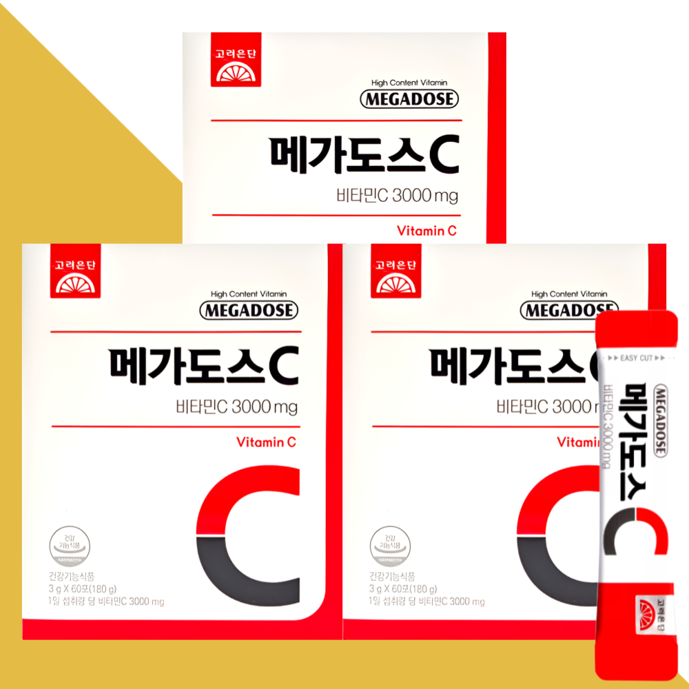 고려은단 메가도스C 3000 <b>비타민C</b> 분말 <b>비타민</b>씨 60포X3박스