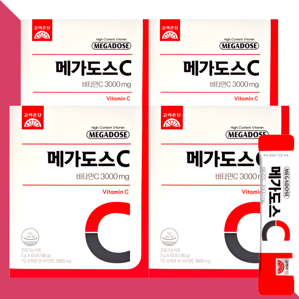 고려은단 메가도스C 3000 <b>비타민C</b> 분말 <b>비타민</b>씨 60포X4박스