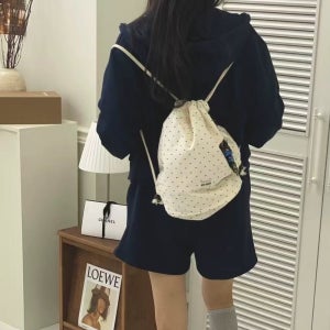 캐주얼 백팩 스트링 복주머니 데일리 땡땡이 도트 귀여운