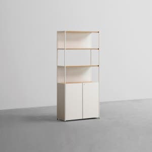 데스커 800폭 철제책장 수납형(잠금장치형) 800x1738x320mm, 5단, 메이플+화이트