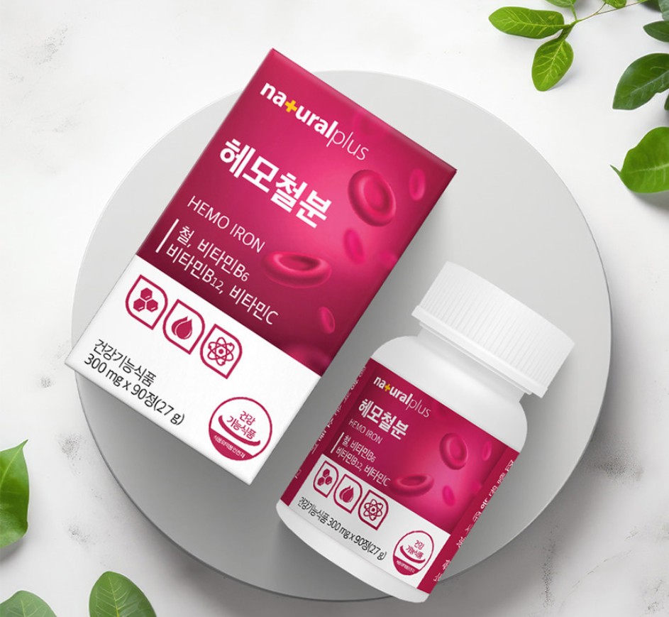 <b>내츄럴플러스</b> 헤모 철분 임산부 임신준비 좋은 영양제 청소년 제 300mg 90정, 1개
