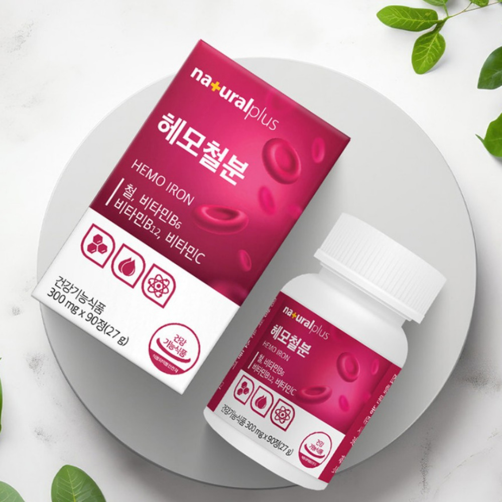 <b>내츄럴플러스</b> 헤모 철분 <b>임산부</b> 임신준비 좋은 영양 보충 출산후 300mg 90정, 1개