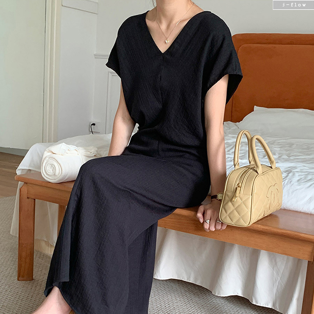 제이시 린넨 가오리 브이넥 맥시 롱원피스 2col 여름 코튼 나그랑 허리라인 제이플로우