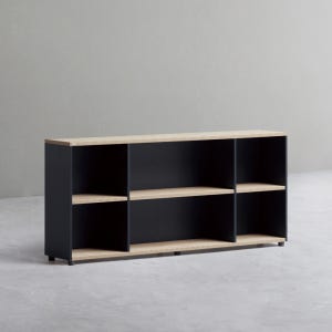 데스커 1600폭 목제책장 오픈형 1600X289X720mm, 2단, 메이플+빈티지블랙