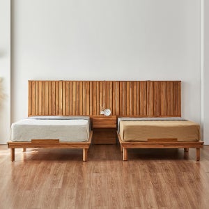 멜빈 티크원목 트윈 침대프레임 퀸사이즈 2통 부부 침대 안방 인테리어(협탁)