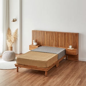 멜빈 티크 원목 침대프레임 평상형 슈퍼싱글 인테리어 침대 1인용 학생(협탁2개)