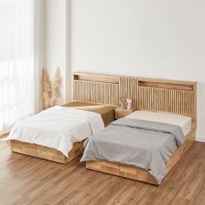 데오 원목 트윈 침대프레임 슈퍼싱글 부부 침대 호텔식 안방(2통+협탁+내츄럴)