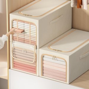 다용도 패브릭 대용량 이불 옷 보관함 정리함 리빙박스 폴딩박스 수납함 1칸, 56리터 대형 아이보리, 1개