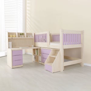 수앤홈 로이 원목 하이가드 계단형 3단 서랍장 책장 벙커침대 책상 풀세트