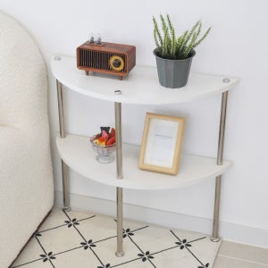 다용도 화이트 반달 2단 선반 거실 인테리어 사이드테이블