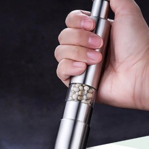 자동 소금통 소금 후추 가는 기계 휴대용 양념통 통후추 그라인더 2개