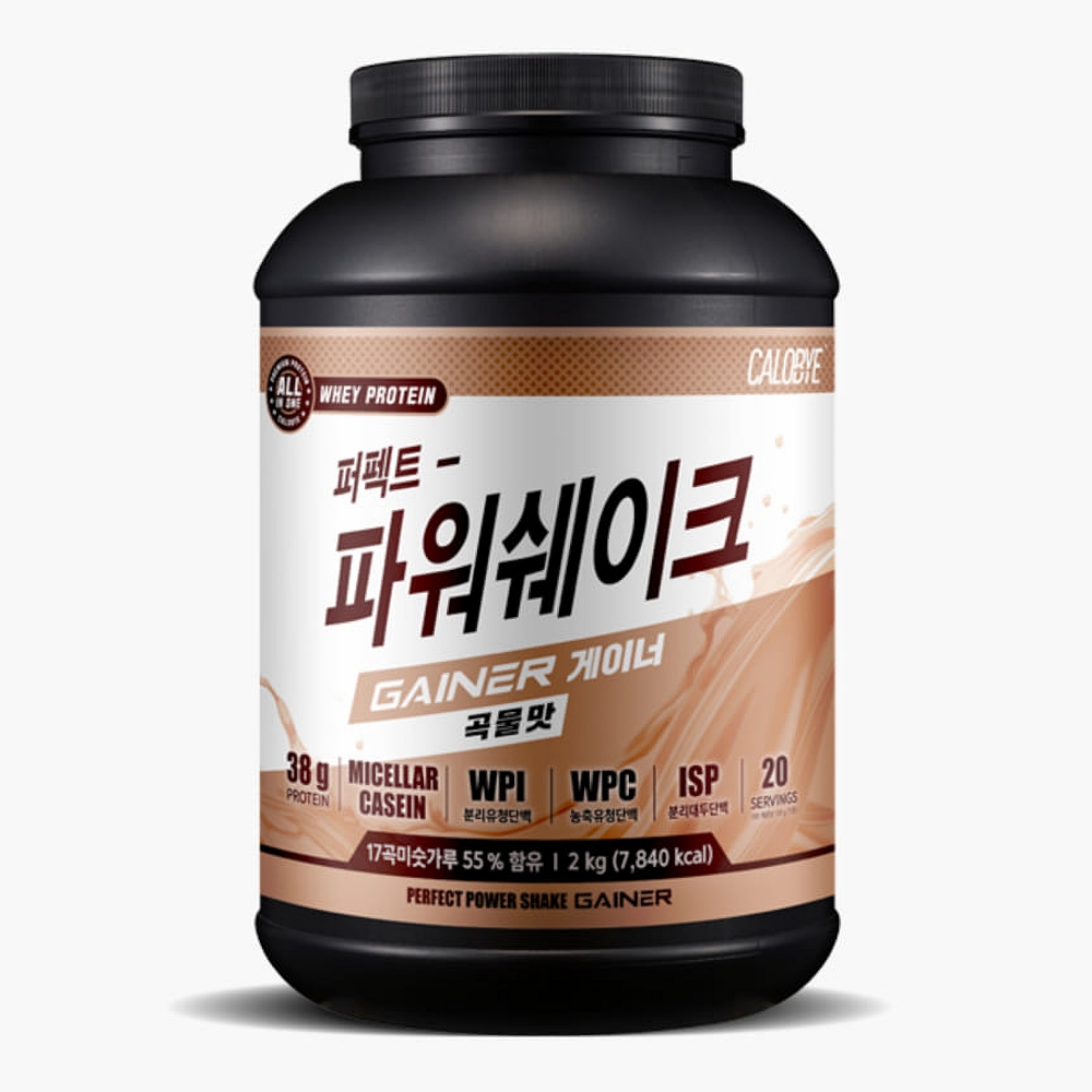 칼로바이 퍼펙트 파워 쉐이크 게이너 프로틴 단백질 보충제 곡물맛, 2kg, 2개