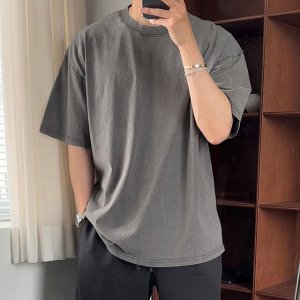 20수 오버핏 피그먼트 남자 여름 반팔티 무지 티셔츠 빈티지 워싱 반소매 데일리 캐주얼
