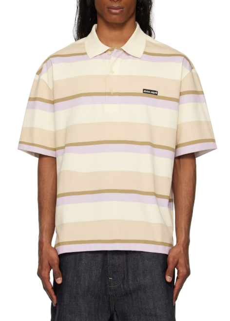 [메종 키츠네] 스트라이프 SS 오버사이즈 폴로 베이지 Striped SS Oversize Polo