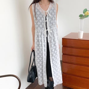 시스루 레이어드 원피스 빅사이즈 뷔스티에 민소매 롱원피스 망사 블랙 화이트 핑크