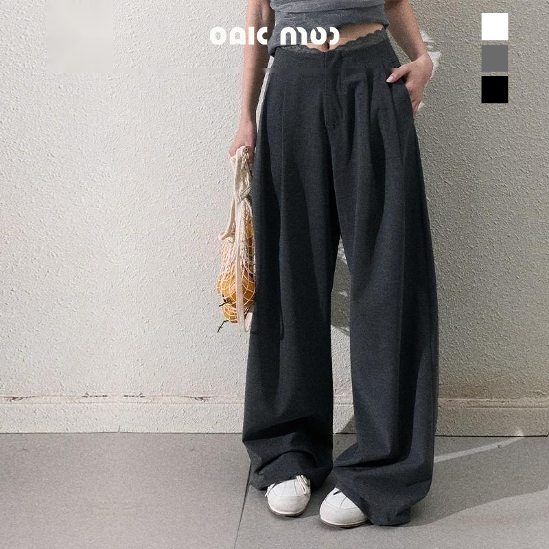 OAKMOO 오크무 바지 레이스 포인트 핀턱 와이드 레그 슬랙스