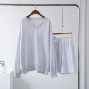 히븐 루즈핏 쭈리 4부 트레이닝 긴팔 맨투맨 반바지 세트