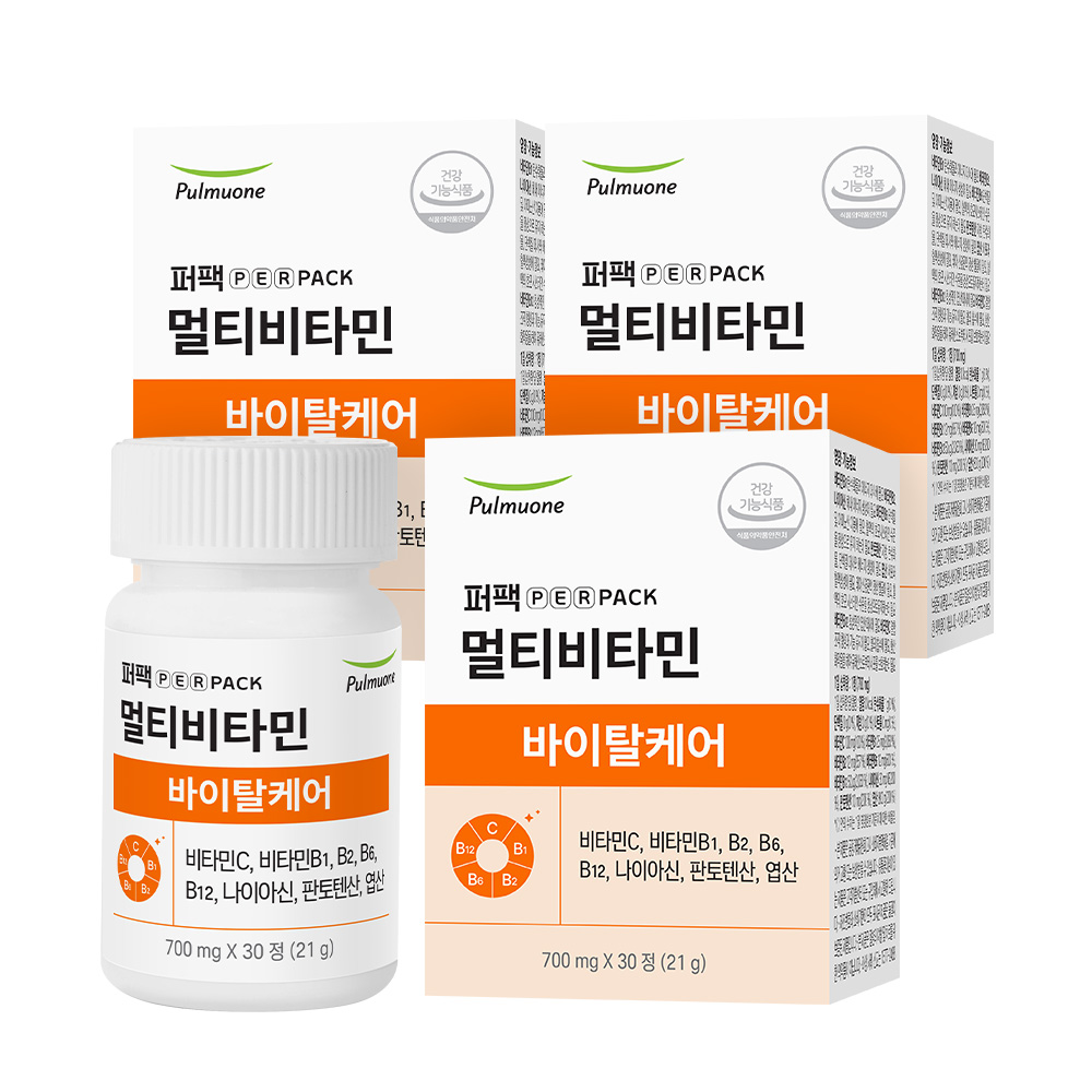 [포토리뷰3,000P] <b>풀무원</b> 퍼팩 멀티<b>비타민</b> 바이탈케어 - 엽산 함유 30정, 3개