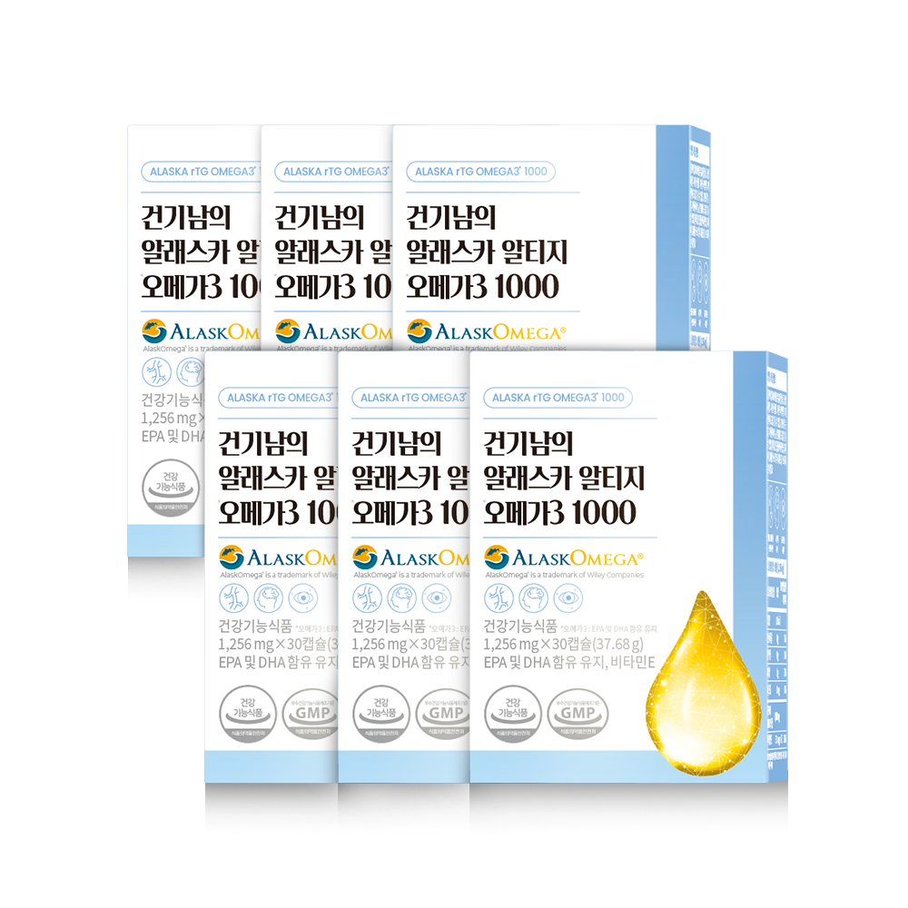 건기남의 알래스카 알티지 오메가3 1000 180캡슐 6개월 6박스 <b>EPA</b> 720mg DHA 280mg