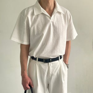 남자 린넨셔츠 오버핏 여름 반오픈 남방 남자 반팔 셔츠