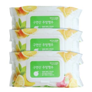 구연산 물티슈 소독용 청소용 기름 제거 다용도 살균 세정 티슈 행주 3개