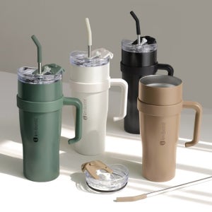 대용량 차량용 스텐 빨대 실리콘 커버 포함 휴대용 손잡이 메가 텀블러 1200ml 4컬러