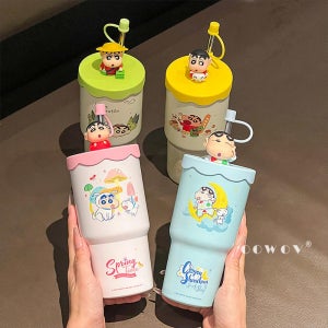 [그루비마켓] 공식 정품 짱구 스텐 피규어 텀블러 580ml 캐릭터 짱구 보온 보냉 아이스 빨대 커피 음료 주스 스테인리스 스틸 귀여운 컵 텀블러 여성 2025 신제품 친구 선물