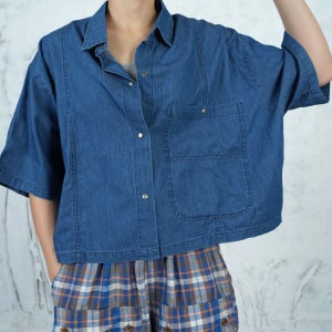 알약또또 스냅버튼 빅포켓 오버핏 박시 6부소매 여자 체형커버 여름 청남방