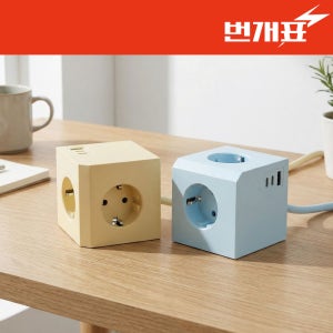 [케이블 증정] 번개표 큐브 USB 멀티탭 3구 멀티콘센트 누전차단 1.8m, 크리미 블루, 1개