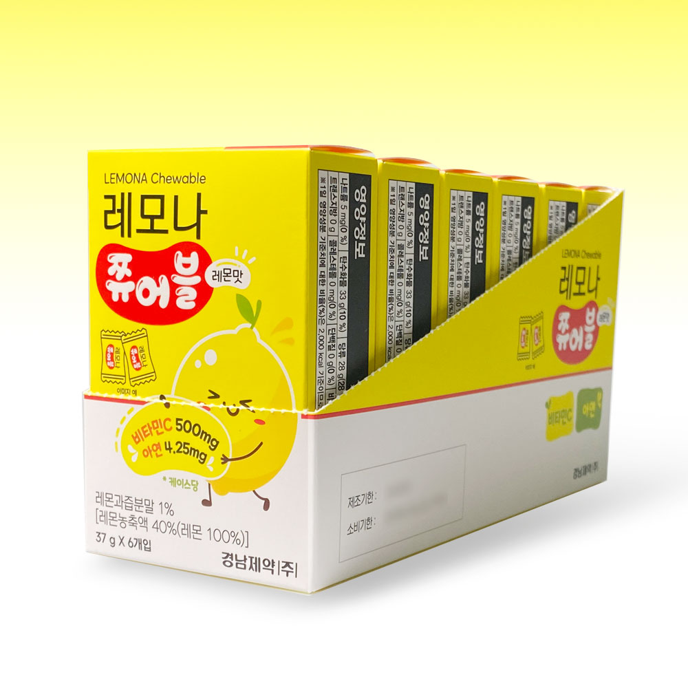 <b>레모나</b> 쮸어블 레몬맛 37g 6개 경남제약 비타민C 아연 키즈 츄어블 캔디
