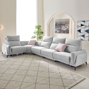 베르체 메카원단 코너형 패브릭 리클라이너소파 스툴미포함, 라이트그레이, 6인용