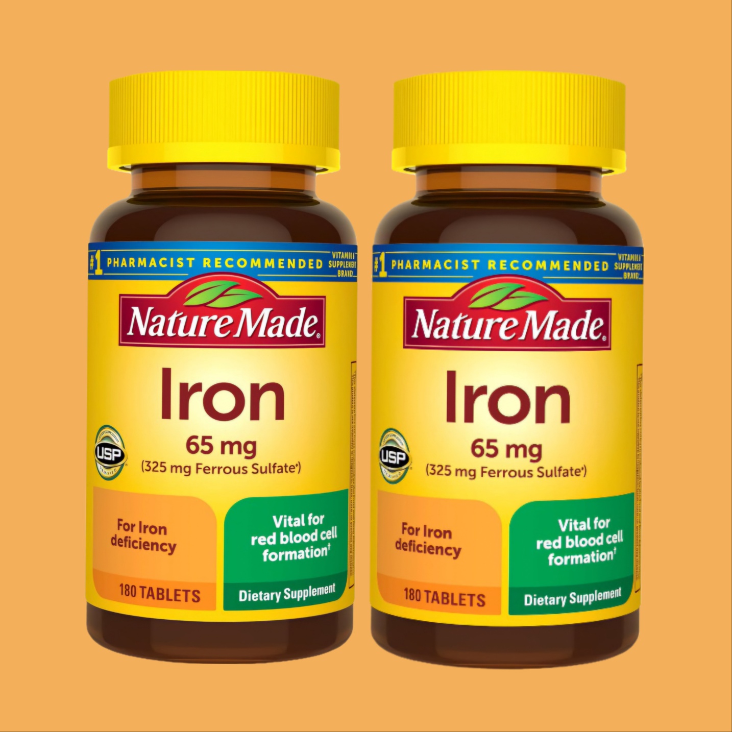 1+1 네이처 메이드 철분 <b>아이언 65mg</b> 180정 2통세트