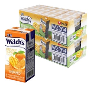 과일주스 과채음료 웰치스 드링크 오렌지망고 간식 사무실음료 190ml 48개