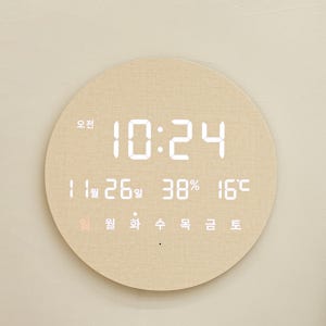 오아 무선 모던 LED 원형 벽시계 무소음 디지털 전자 인테리어 온습도 벽걸이 집들이선물