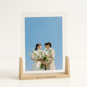 [각인]사진액자 나무액자 원목 결혼식 웨딩 돌잔치 포토테이블 밝은원목 세로 중앙