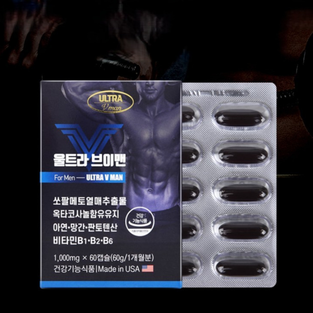 <b>에버그린</b> 울트라 브이맨 강직도 영양제 전립선 비대증 효능 약1000mg 60캡슐, 1개