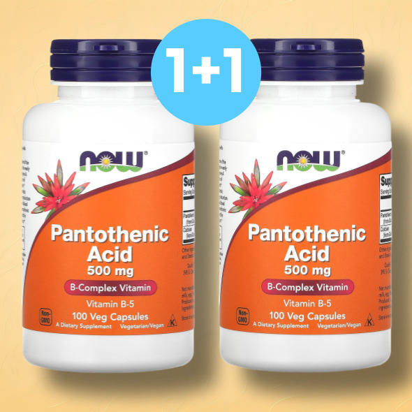 1+1 <b>나우푸드 판토텐산</b> 비타민B5 500mg 베지캡슐 100정 판토텐산칼슘
