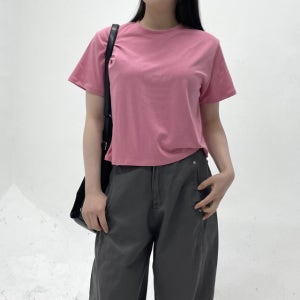 [데일리필수템/고퀄/색감보장/6COLOR]모달 라운드 루즈핏 오버핏 세미크롭 크롭 무지 레이어드 기본 심플 반팔 티셔츠