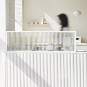 메종드꼼마 몽드 유리 파티션 아일랜드 주방 가벽 가림막 무타공 칸막이 1000, 라인 화이트