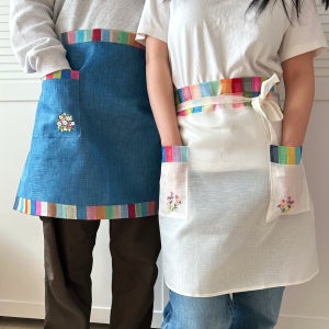 이도공예 모시 꽃자수 허리 반앞치마(포켓2개) 카페 바리스타 공방 어린이집 유치원 식당 짧은 앞치마