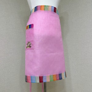 이도공예 모시 꽃자수 허리 반앞치마(포켓1개) 카페 바리스타 공방 어린이집 유치원 식당 짧은 앞치마