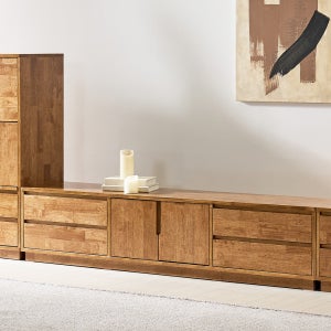 퍼니하우스 고트 고무나무 원목 2단 서랍 거실장 1800 낮은 티비장 수납 안방 TV다이