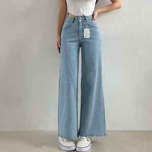 투버튼 와이드 여름 청바지 히든밴딩 통넓은 데님 팬츠 2칼라