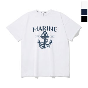 남자 여름 마린 반팔 티셔츠 프린팅 나염 화이트 (PTT1044)