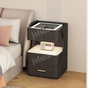 스마트 협탁 무선충전 지문인식 usb 침대옆 우드 서랍장 침실 블랙 30cm