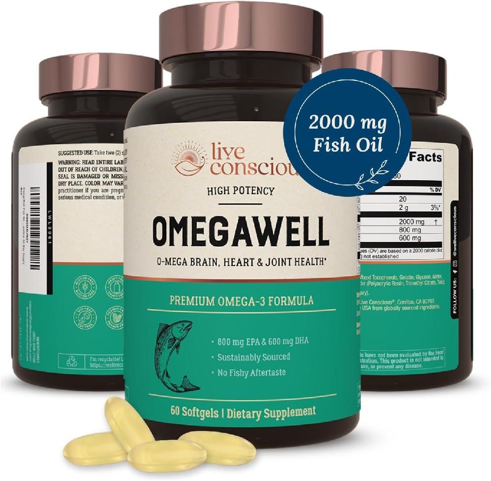 <b>Live Conscious</b> 오메가웰 <b>오메가3</b> 피쉬 오일 2000mg 60소프트젤