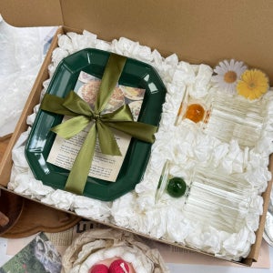 사각 빈티지 플레이트 와인잔 2P 선물세트 결혼 돌잔치 집들이선물 기업행사 답례품