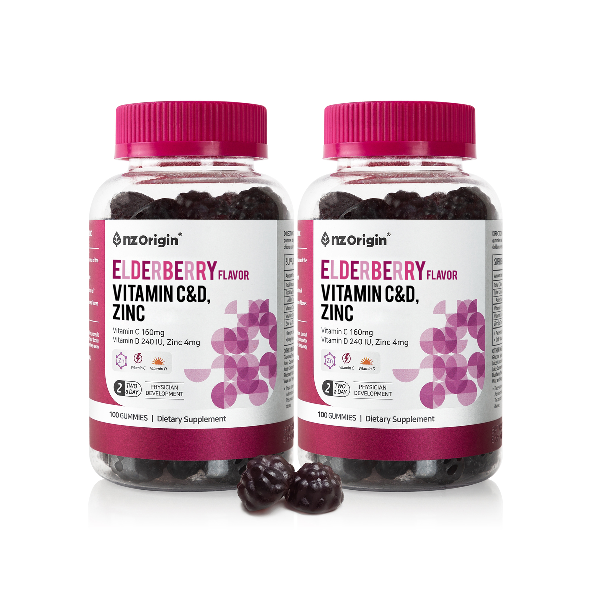 <b>비타민</b>젤리 <b>엔젯오리진</b> 엘더베리 <b>비타민 C</b> D 아연 100구미 2통