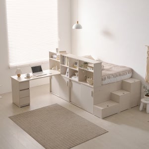 소소숲 체르민 올인원 파티션 슬라이딩 수납침대 SS 1200 책상세트 (B형)